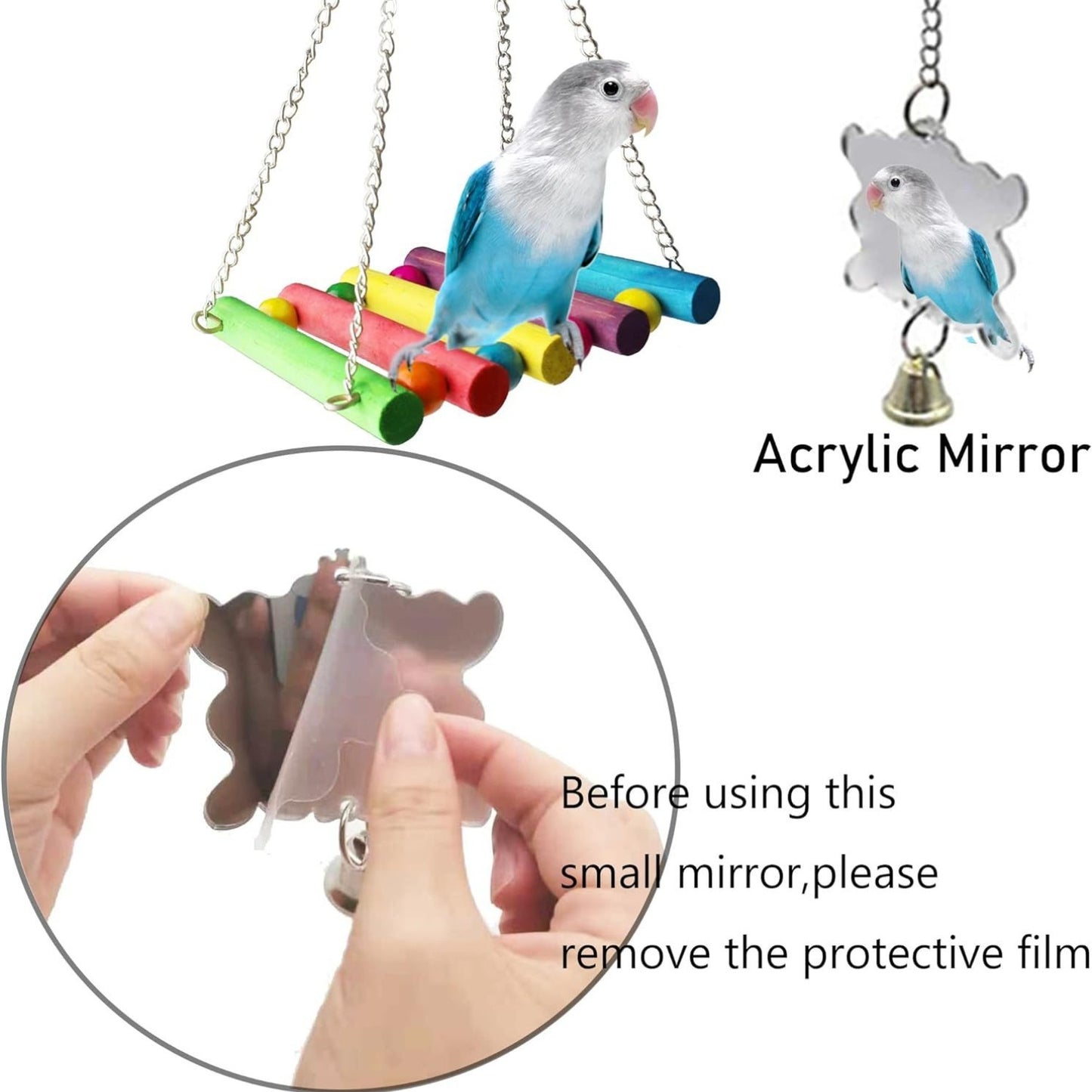 Brinquedos para Pássaros e Papagaios Balanço Decoração Gaiola Espelho Escada Sinos de Vento Acessórios Brinquedos para Pássaros brinquedos para pájaros