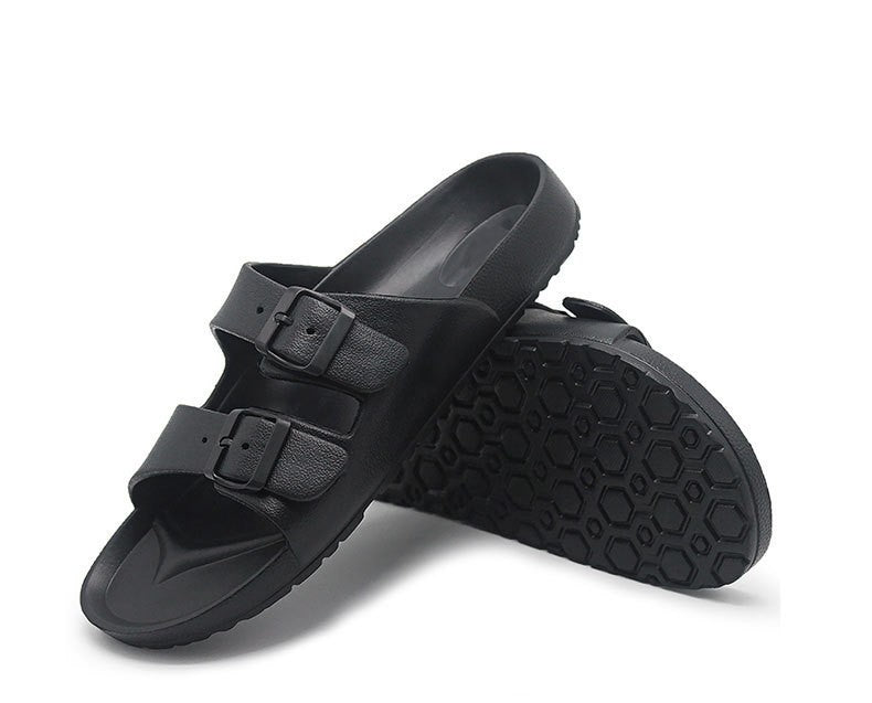 Litfun Women Summer New Sandals Fashion Double Buckle Outdoor Non-slip Beach Shoes Soft EVA Sandals Couple Casual House Slides