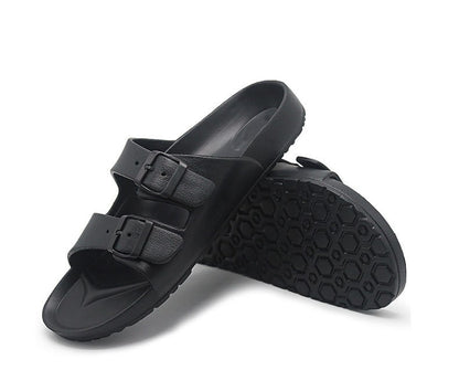 Litfun Women Summer New Sandals Fashion Double Buckle Outdoor Non-slip Beach Shoes Soft EVA Sandals Couple Casual House Slides