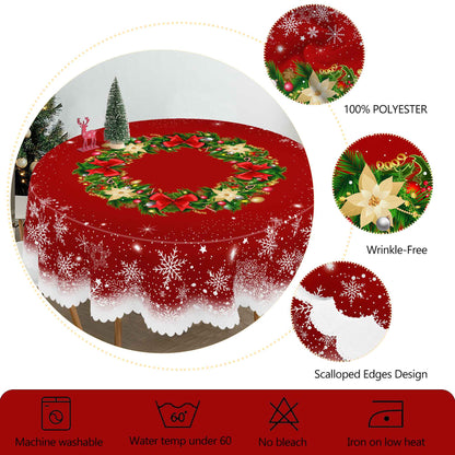 1 Piece Christmas Round and Rectangular Tablecloth, Various Sizes, Christmas Gift Box Bow Snowflake Print Pattern Design Tablecloth for Daily Home Kitchen, Terrace Use, Gifts