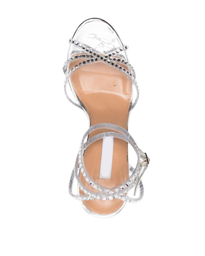 Luxury Shinny Crystal Diamond Stiletto High Heel Sandals Female Blue Buckle Ankle Strap Sandal Shoes Party Belt 2025 New Summer