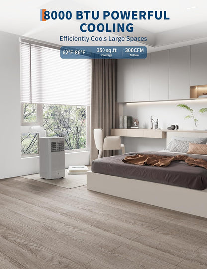 Ar-condicionado portátil de 8.000 BTU com modos resfriar/secar/ventilar, resfriamento rápido em até 32,5 m², resfriamento sem dreno, modo de suspensão silencioso