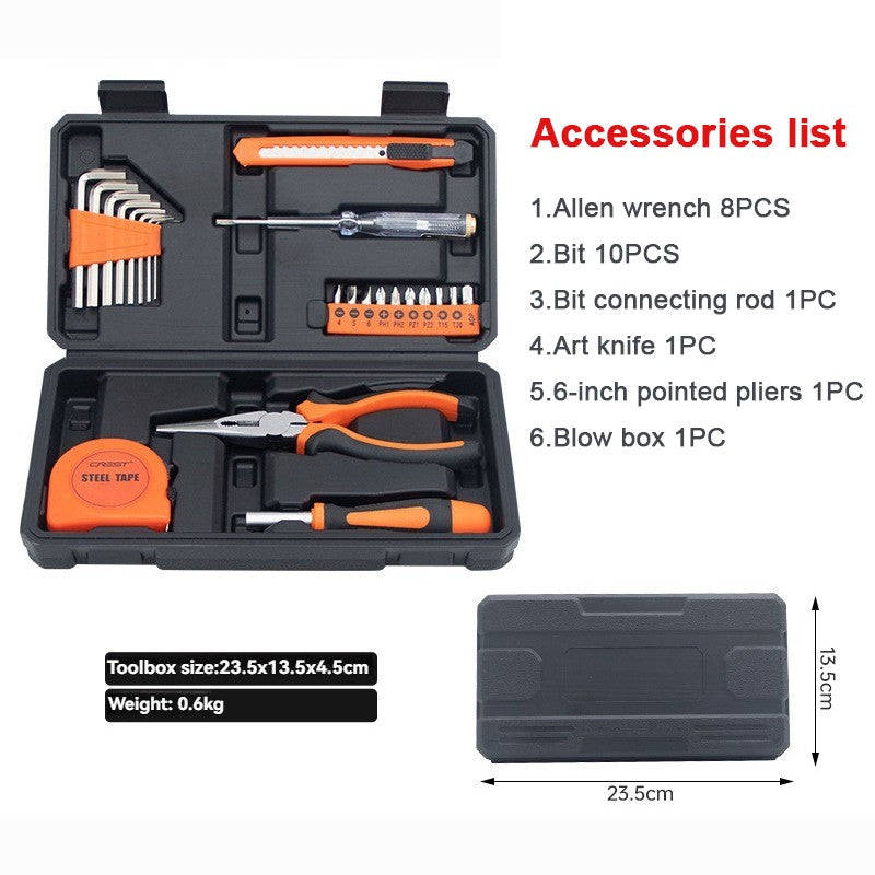 Multifunctional DIY Hand Tool Kit Household Repair Set - 8PCS Allen Wrench 10PCS Bits Art Knife 6-inch Pliers,Portable Box