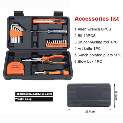 Multifunctional DIY Hand Tool Kit Household Repair Set - 8PCS Allen Wrench 10PCS Bits Art Knife 6-inch Pliers,Portable Box