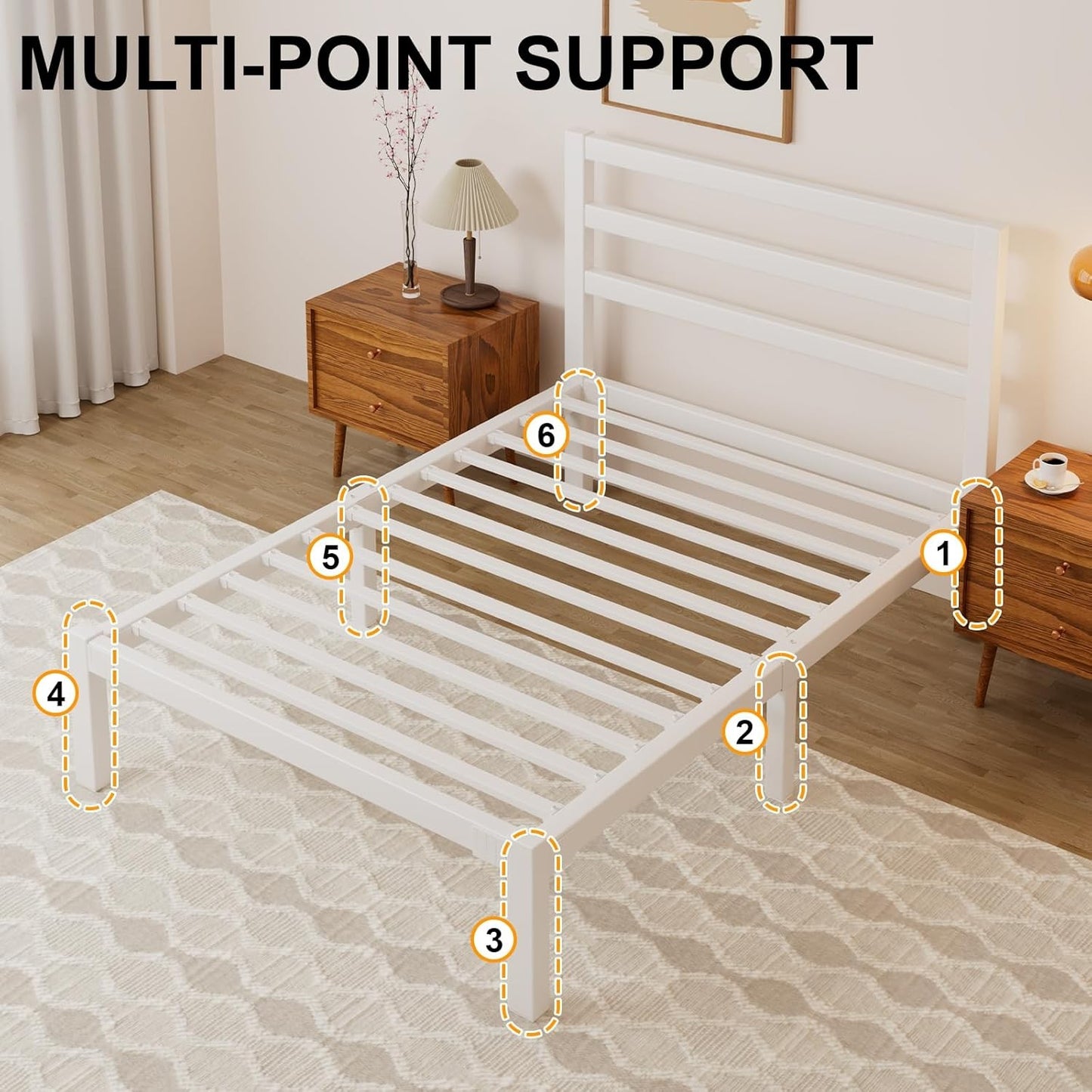 Twin Size Bed Frame, Metal Platform Bed Frame with Headboard, Mattress Foundation with Spacious Underbed Storage, No Box Spring