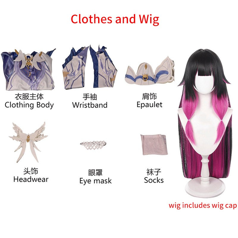 Game Impact Damselette Columbina Cosplay Costume Wig Hair for Women Cosplay Halloween Fatui Role Play Party Dress Outfits