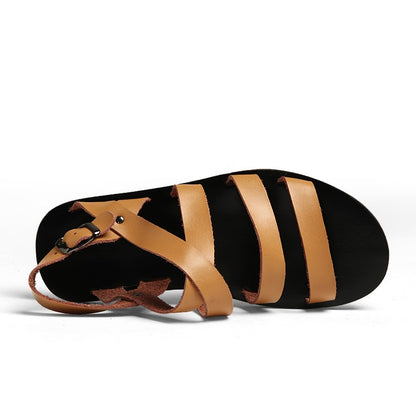 2023 New Genuine Leather Mens Sandals Summer Shoes Flat Open Toe Rome Style Man Sandalias Outdoor Breathable Beach Comfy Sandals