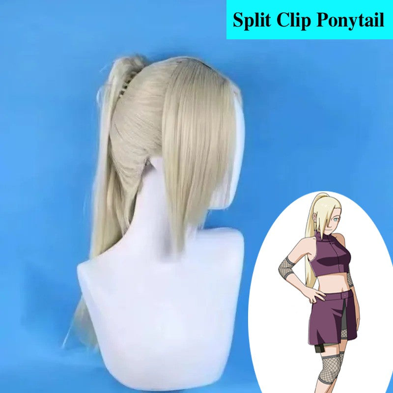 HOKAGE NINJA Yamanaka Ino Cosplay Wig Synthetic Long Straight Wig With Clip Ponytail Anime Coser Cute Girl High Quality Wig