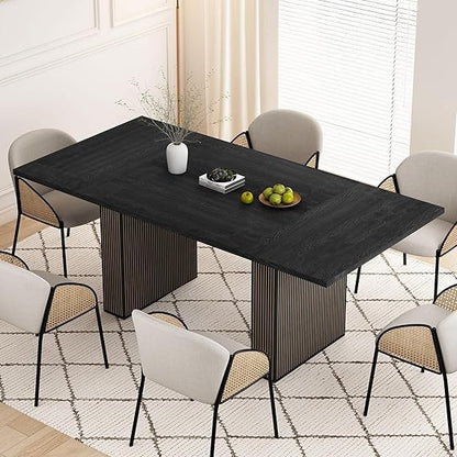 78 Inch Rectangular Dining Table for 6 to 10, Farmhouse Fluted Dining Kitchen Table, Modern Wood Long Dining Table for Kitchen L