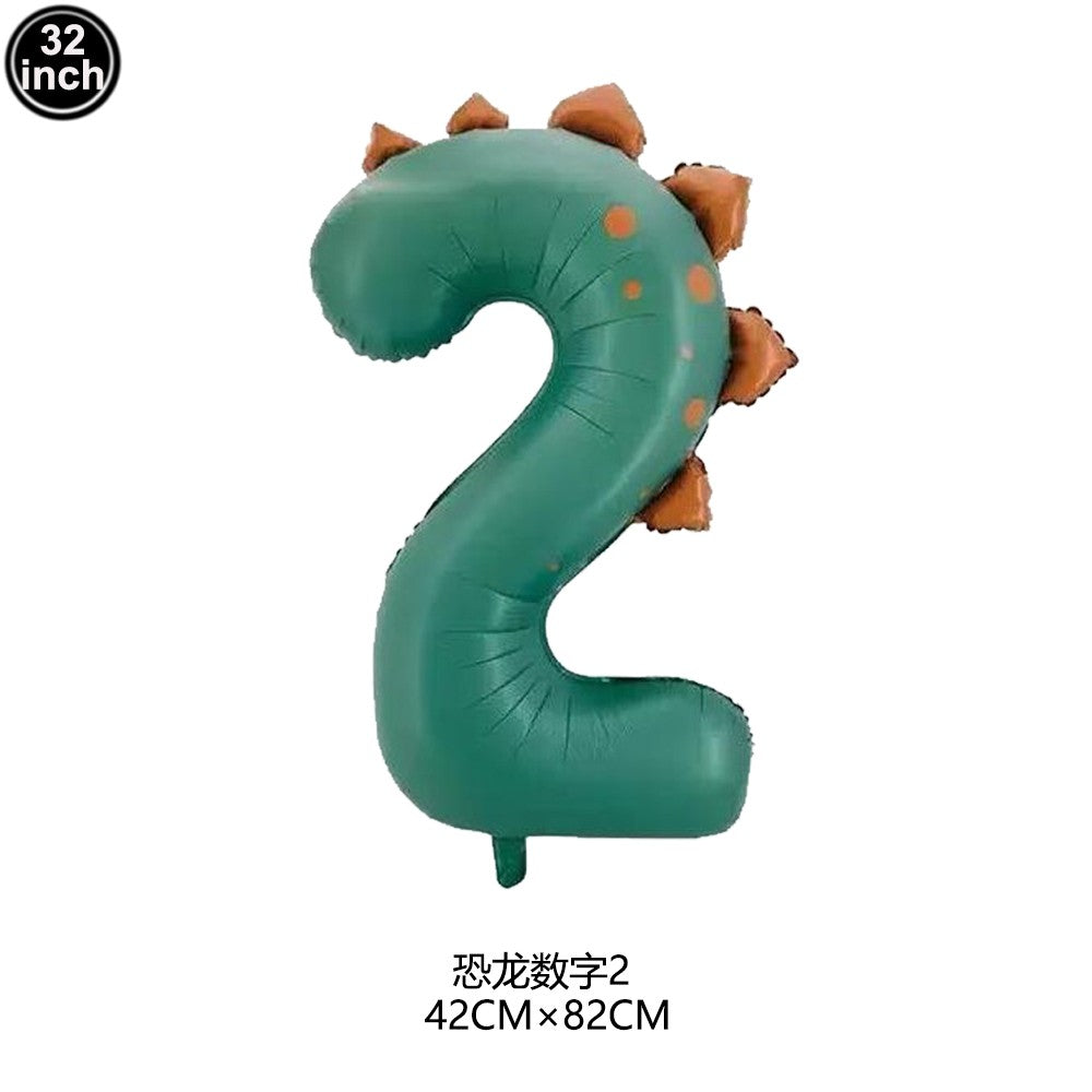 Dinosaur Party Decor 32inch Dinosaur Number Balloons 1-3 Year Olds Kid Birthday Baby Shower Matte Cartoon Foil Balloon Decors