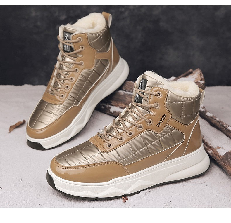Trendy Silver Winter Boots Man High top Sneakers Outdoor Warm Plush Men's Snow Boots Platform Furry Ankle Boots Men Casual Boot