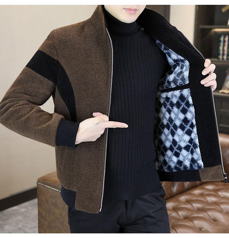 High End Splicing Men's Woolen Coat Winter Thick and Warm Wool Blends Jacket Fashion Casual Social Standing Collar Overcoat 4XL