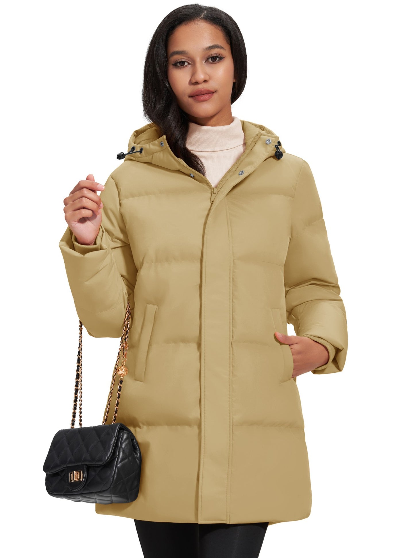 TACVASEN Winter Quilted Duck Feather Down Jackets Womens Padded Puffer Warm Hooded Long Coats Thermal Waterproof Thick Outerwear