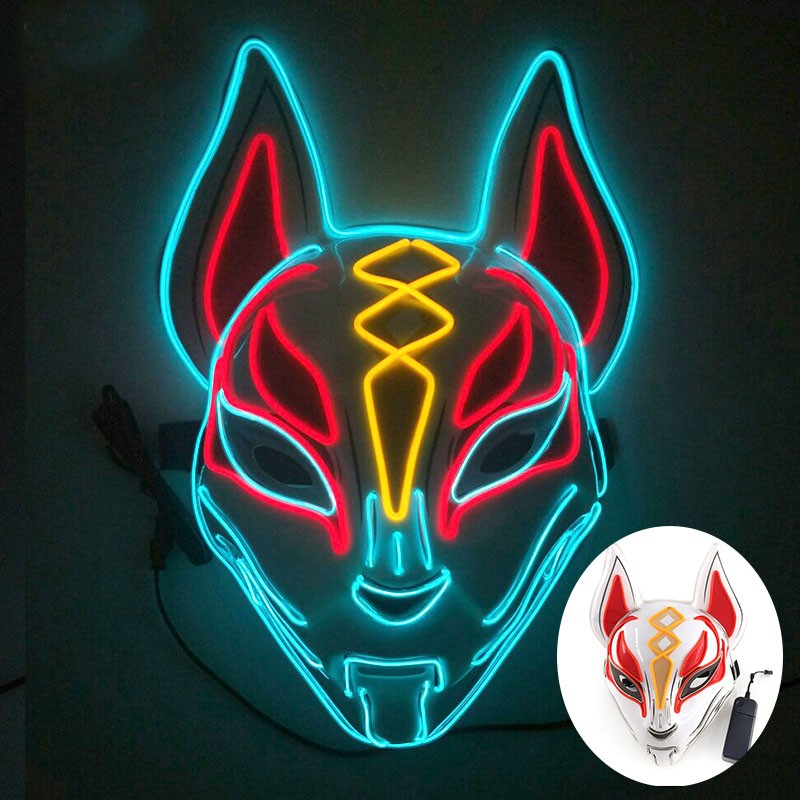 Cool Neon Light up Fox Mask Men Luminous Disguise Masks Glow in the Dark Cosplay Costume Trick or Treat Decoration
