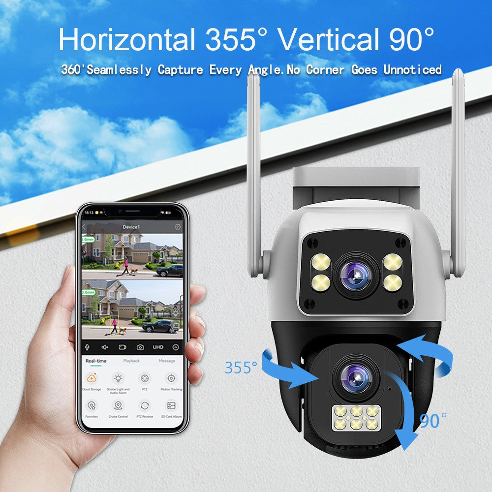 8MP 4K WiFi Camera Dual Lens Dual Screen Wireless Outdoor Surveillance Human Detect Security Protection Two Way Audio PTZ IP Cam
