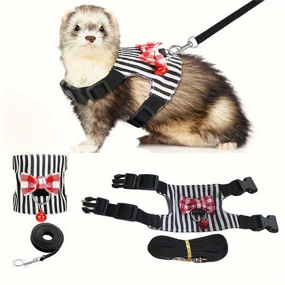 2 pçs/conjunto Arnês e Coleira para Hamster, Conjunto de Caminhada, Roupa para Pequenos Pets com Laço e Sinos, Colete Acolchoado Seguro e Confortável, Roupa para Hamster