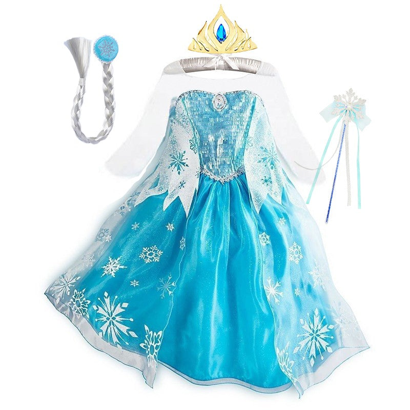 Girls Ice Snow Princess Cosplay Dress with Long Cloak Kids Outfit for Halloween Carnival Birthday Theme Party Role?Play Dress?Up