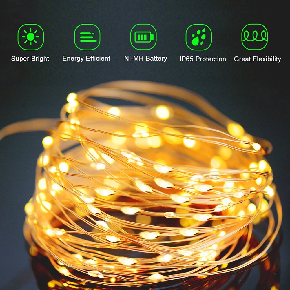 Fairy Lights Solar Garden Lights String Lights with 8 Modes Waterproof Copper Wire Lights for Patio Yard Trees Christmas Party