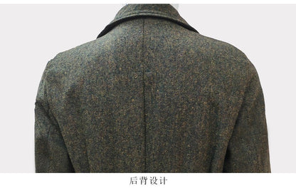 Nerazzurri Autumn Winter Long Luxury Elegant Chic Thick Warm Woolen Polo Coat for Men Double Breasted Wool & blends Overcoat