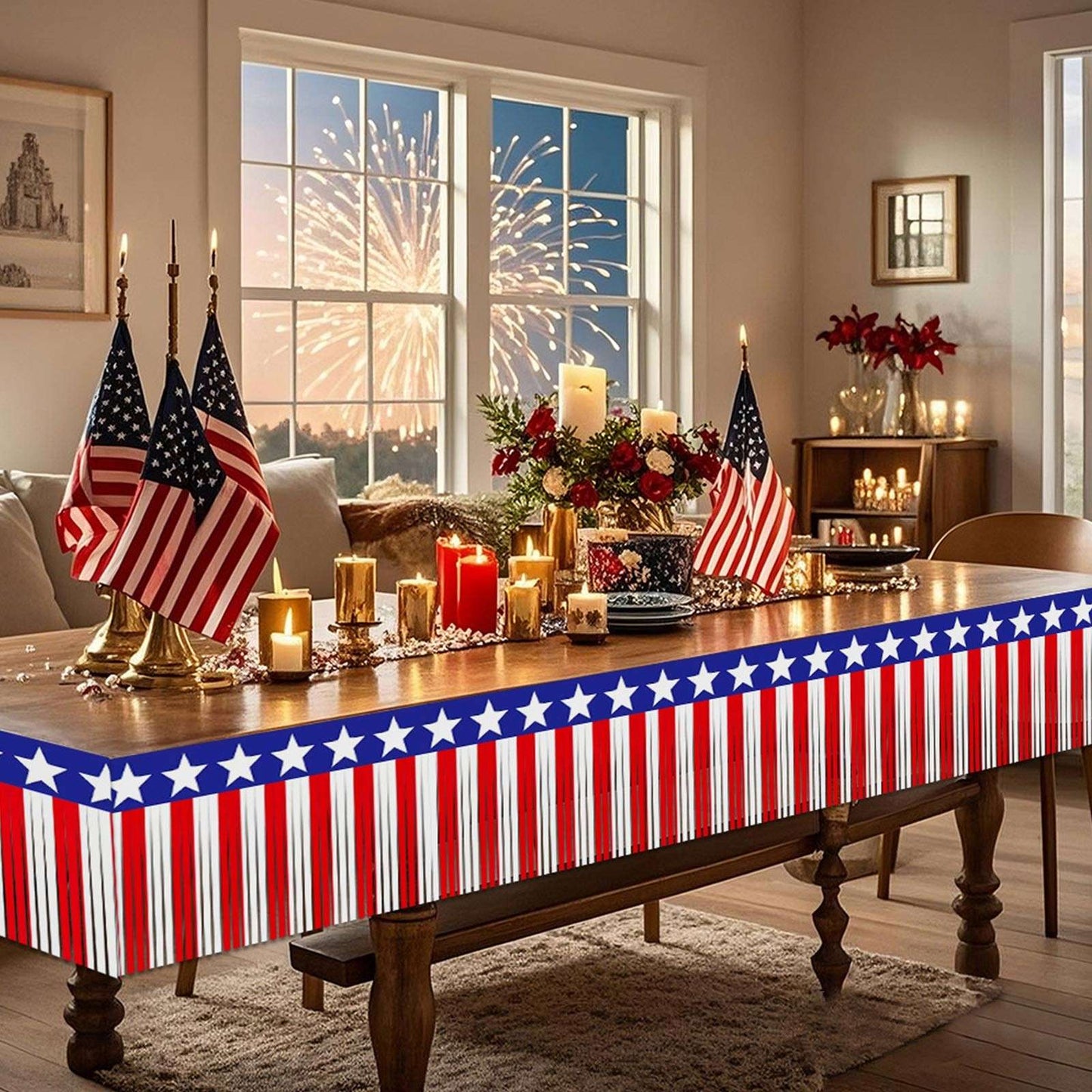 USA Flag Fringe Banner Tinsel Streamer Foil Tassel Garland For Independence Day Fourth Of July Indoor And Outdoor Decoration