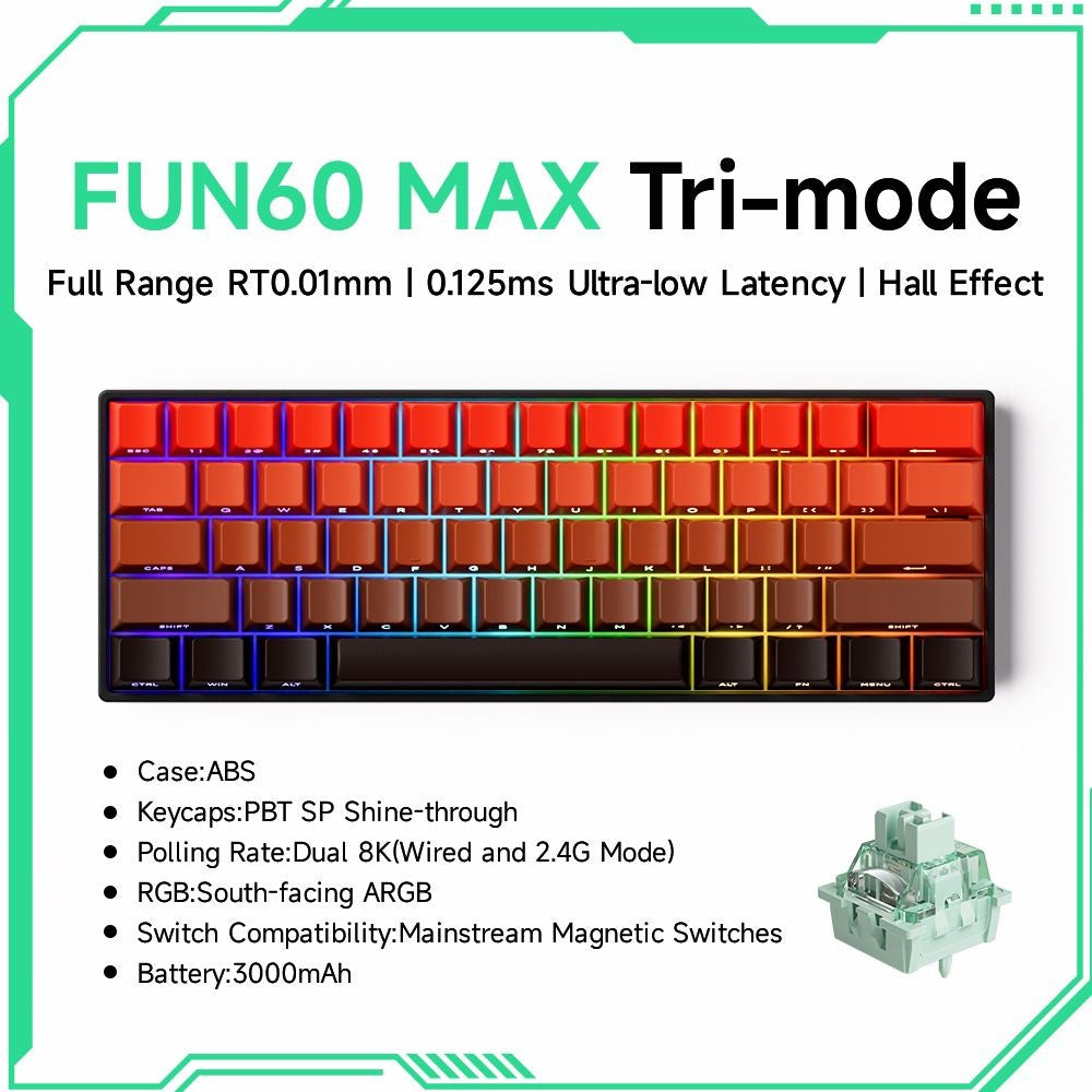 Akko MonsGeek FUN60 Teclado Mecânico Interruptor Magnético Teclados Gamer 60% Gatilho Rápido 0,01mm 8K ARGB HE/TMR Teclado Personalizado