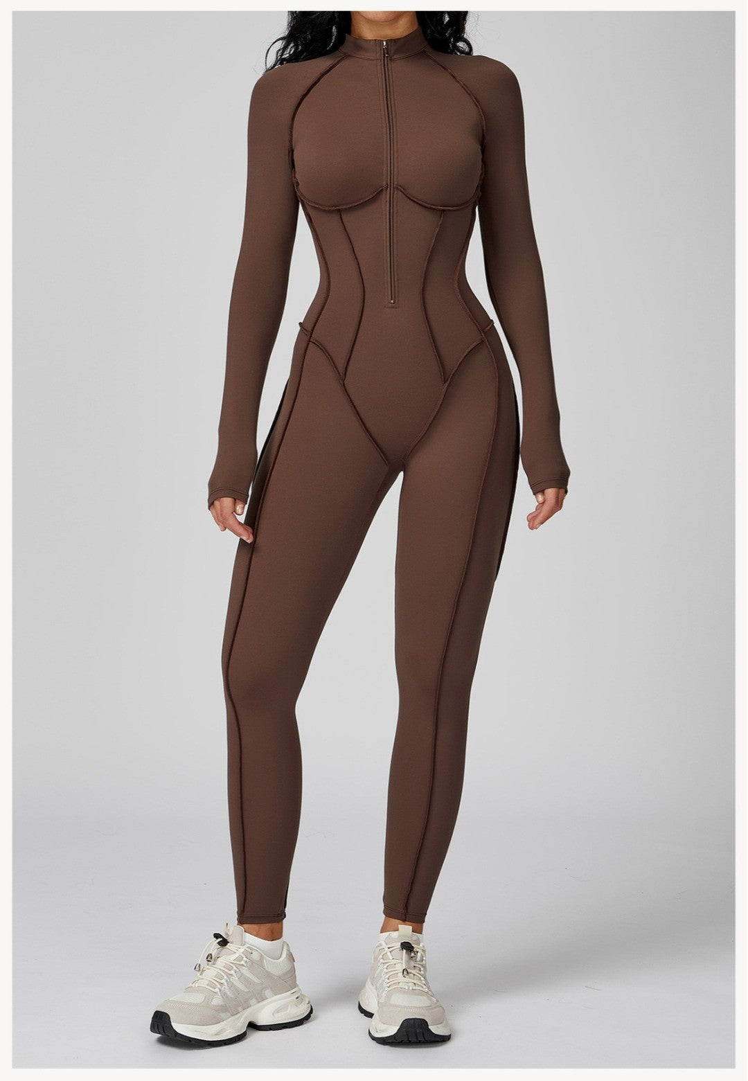 Seamless Yoga Jumpsuit Peach Hip High Elasticity Zipper Bodysuit Long Sleeves One-Piece Workout Clothes Gym Leggings Sportswear