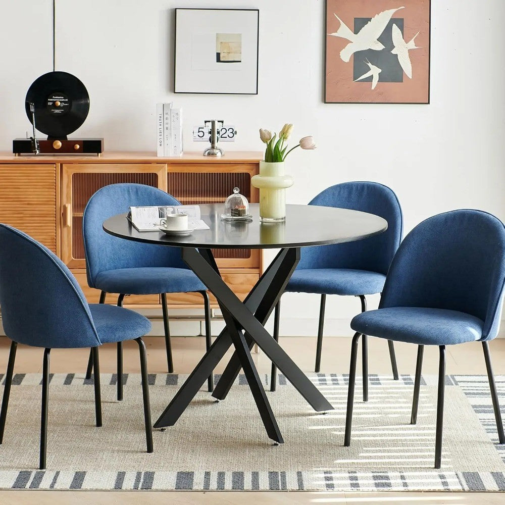 Round Dining Table For 4, Mid Century Modern 42" Round Dining Room Table With MDF Tabletop & Cross Metal Legs, Round Coffee Tabl