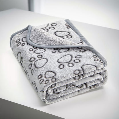 Colchonete de Flanela com Estampa de Patas para Cães e Gatos, Manta Macia e Quente Lavável para Sofá, Cama e Assento de Carro