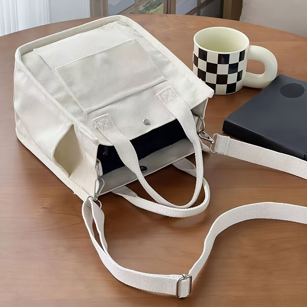 Small Canvas Tote Bag with Pockets Crossbody Bags for Women Cute Shoulder Purse Handbags Lunch Bag for Office Work