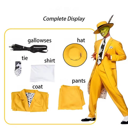 The Mask Roleplay Stanley Fantasy Ipkiss Adult Jim Cosplay Carrey Hat Costume Men Coat Pants Halloween Carnival Party Suit