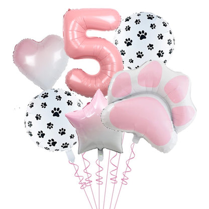 1set Animal Let's Pawty Dog Cat Paw Aluminum Balloon 32inch Pink Black Number Birthday Party Decorat Balloon Baby Shower Supplie