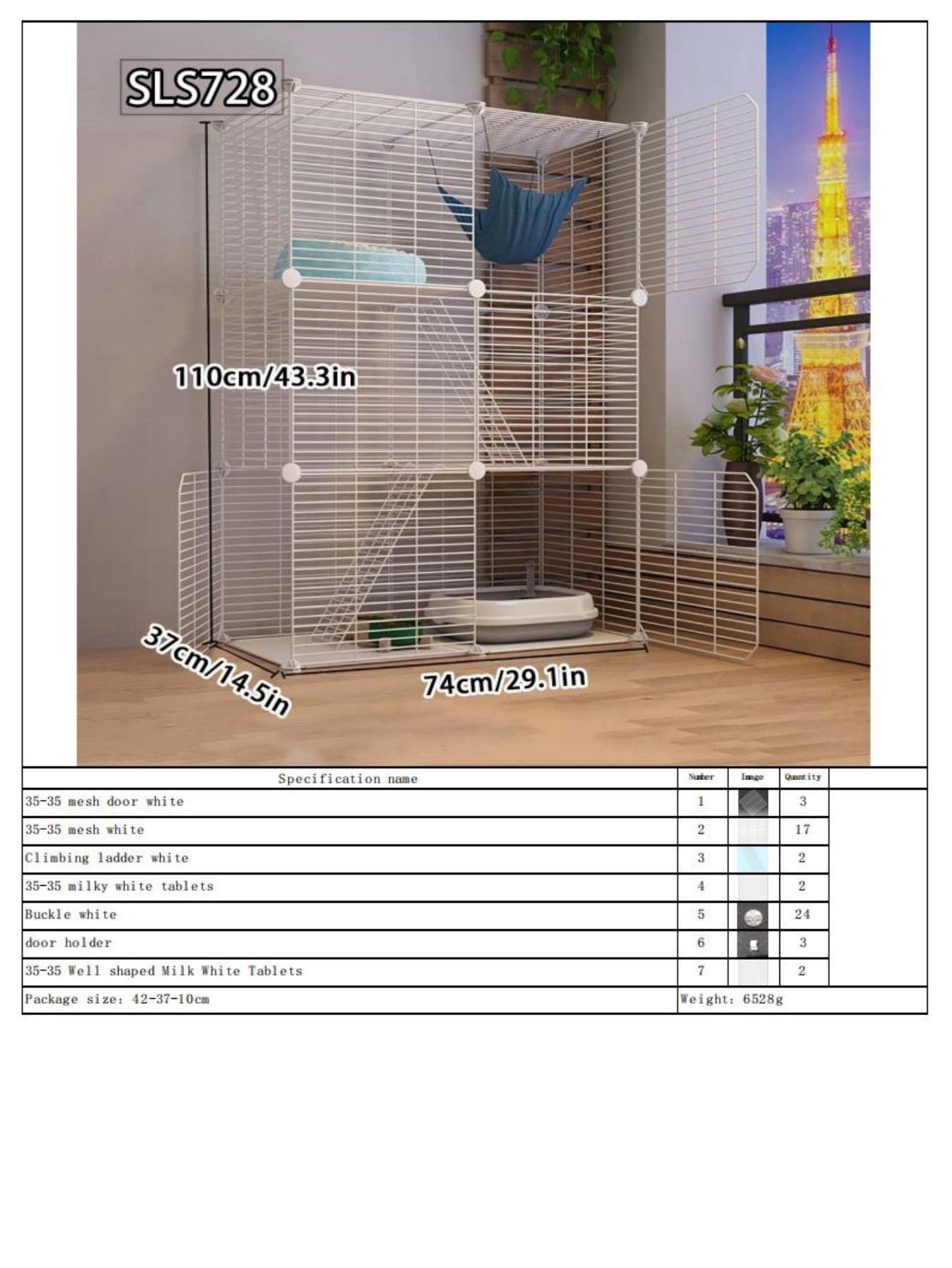 Gaiola para Gatos para Uso Doméstico, Casa para Gatos Interna com Espaço Livre, Abrigo para Gatos, Ninho para Gatos, Gaiola para Pets, Vila para Gatos Pequenos de Três Andares