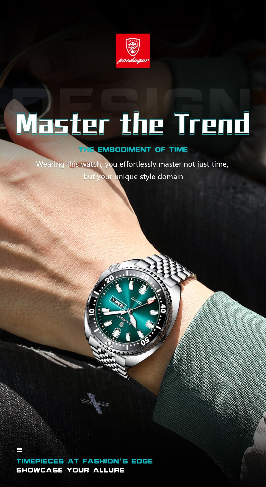 POEDAGAR Business Men Watch Date Week Waterproof Luminous Luxury Man Wristwatch Sports Stainless Steel Men's Quartz Watches Male