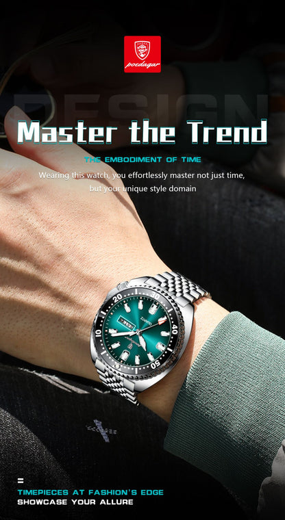 POEDAGAR Business Men Watch Date Week Waterproof Luminous Luxury Man Wristwatch Sports Stainless Steel Men's Quartz Watches Male