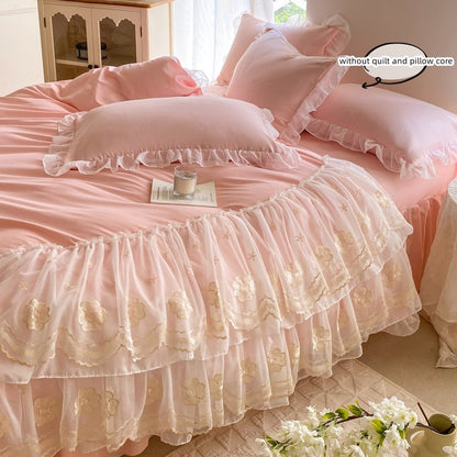 3pcs Korean lace Bedding set wedding Duvet Cover Set (1*Duvet Cover + 2*Pillowcase, Without Core)for bedroom guest room