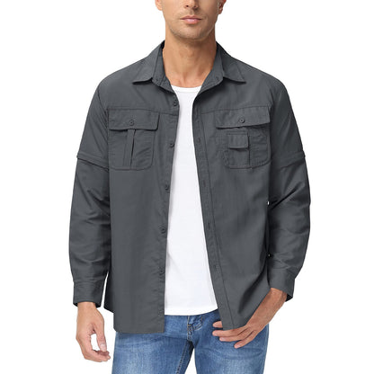TACVASEN Summer Quick Dry Long Sleeve Cargo Work Shirts with Pockets Mens Safari Hiking Shirts Button Down Shirts Clothes Males