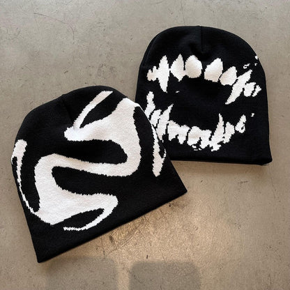 Toucas de Tricô Femininas Goth Tooth Bonés Masculinos Y2k Streetwear Moda Inverno Pullover Kpop Harajuku Vintage Quente Hip Hop Unissex