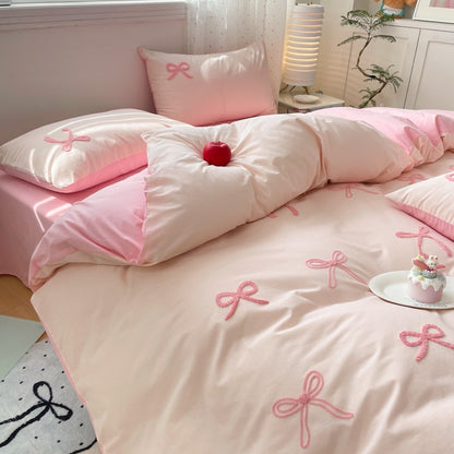 3 Piece Sheet Set  pink bowknot embroidery Quilt Set ? comfortable embroidery  Bedding Set Bedspread for All Season