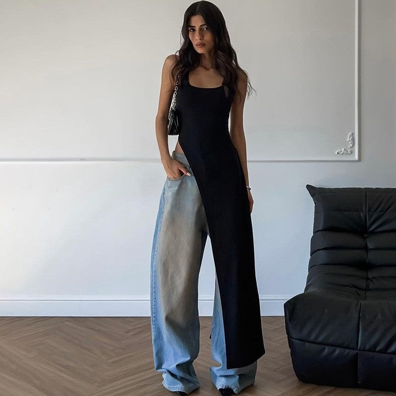 2025 Sexy Sleeveless Side High Split Dress Solid Backless Women Midi Dresses Sum