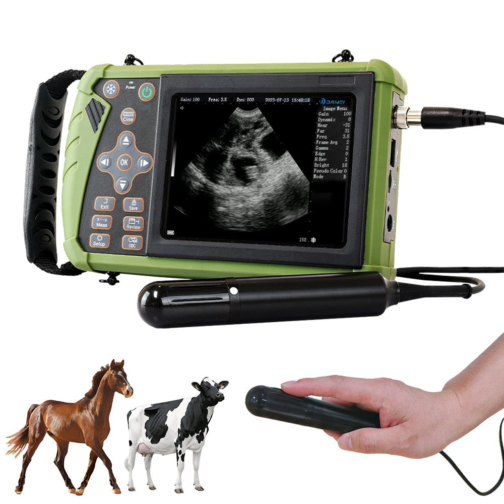 Scanner de ultrassom veterinário portátil DAWEI Máquina veterinária portátil de gestação para cavalos, gado, camelos, sonda retal de 3,5 MHz