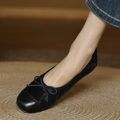 Mary Jane Women Loafers Hand Stitch Casual Streetwear Ballet Flats Soft Sole Solid Color Women Shoes Comfy Round Head Bow Shoes