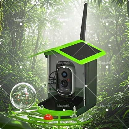 Comedouro Inteligente Externo para Pássaros 2024 com Reconhecimento de IA Câmera Solar 4K Design à Prova d'Água e de Esquilos 8L para Observação de Pássaros