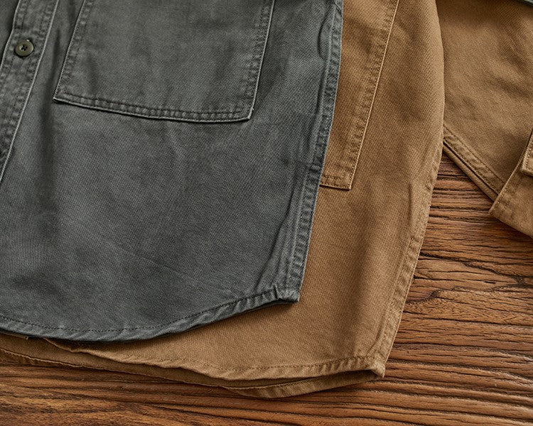 Heavy cargo shirt for men retro shirt for men pure cotton wash to do old loose casual long-sleeved coat for men