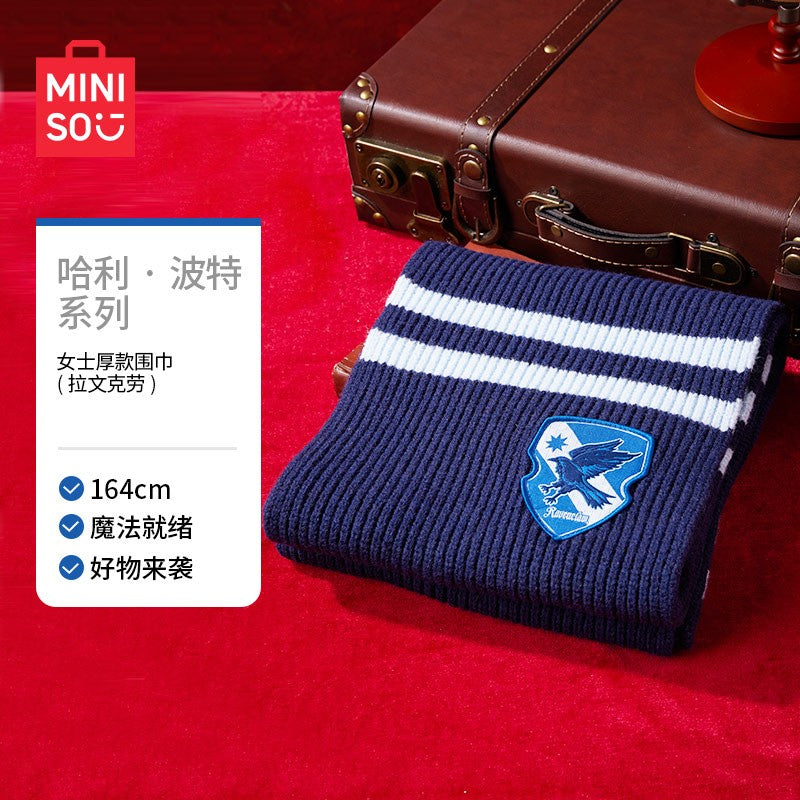 MINISO Cachecol de Malha Listrado Universitário Série Harry Potter Kawaii Feminino Anime Girly Coração Fofo Engrossado Outono Inverno Quente
