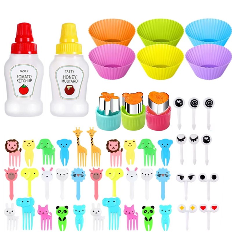 Garfo de Frutas Mini de 48-104 Peças Para Crianças Garfos Fofos de Lanche Palitos de Dente Acessórios de Caixa de Bento Divisórias de Silicone Para Lancheira
