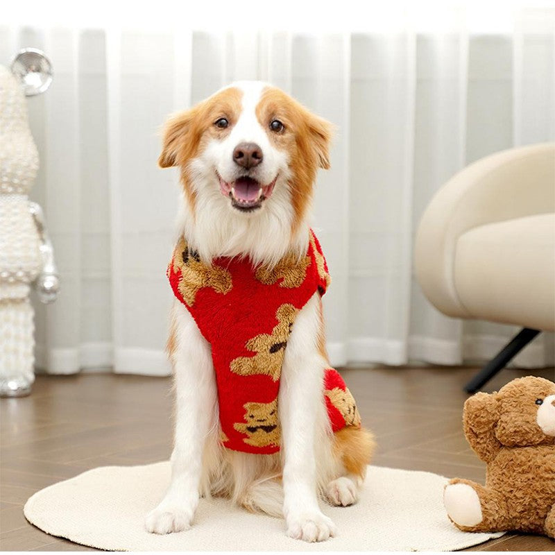 3GG-8GG Outono/Inverno Pelúcia Padrão de Urso Fofo Suéter para Cães Grandes Casaco de Lã Quente com Capuz Colete Suéter para Animais de Estimação Roupas para Animais de Estimação