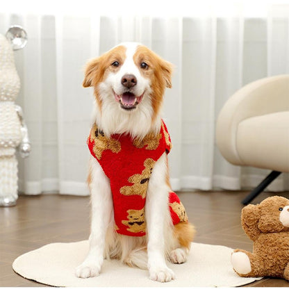3GG-8GG Outono/Inverno Pelúcia Padrão de Urso Fofo Suéter para Cães Grandes Casaco de Lã Quente com Capuz Colete Suéter para Animais de Estimação Roupas para Animais de Estimação