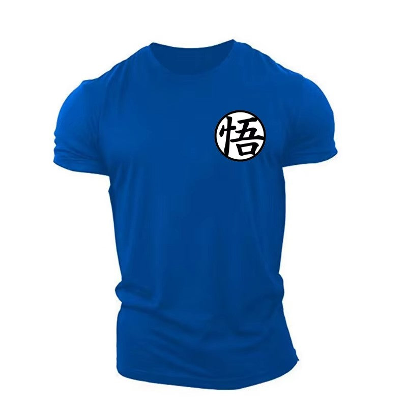 Official Dragon Ball Goku Training T-Shirt Men's Red/Black/White Cotton Tee with Kanji Chest Print Martial Arts Style