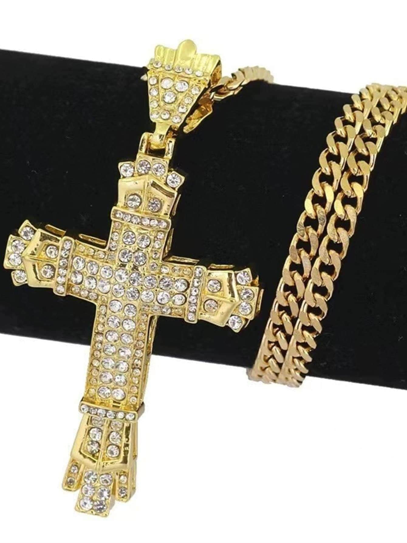1 Simples Estilo MASCULINO Strass Cruz Cristã Pingente de Strass Colar Personalidade Moda Rua Corrente Dominadora Joias