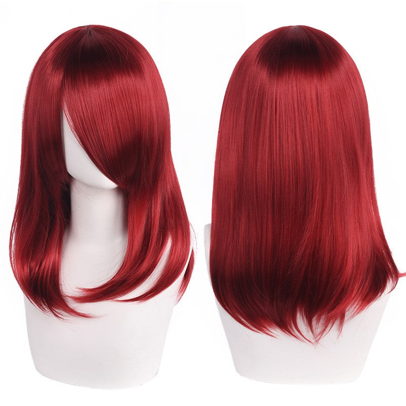 Peruca de Cosplay Média de Alta Qualidade 40cm com Franja Preta Loira Rosa Vermelha Azul Roxo Resistente ao Calor Perucas de Cabelo Sintético